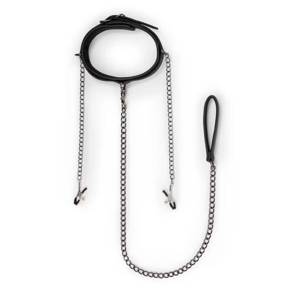 Easytoys Fetish Collection - Leather Collar with Nipple Chains