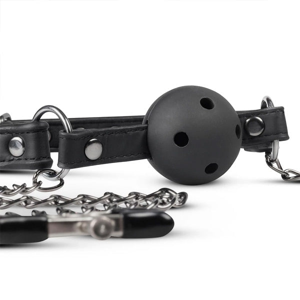Easytoys Fetish Collection - Open Ball Gag with Nipple Clamps