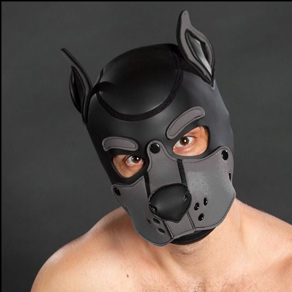 Mr S Leather Neoprene K9 Puppy Hood | Black/Grey