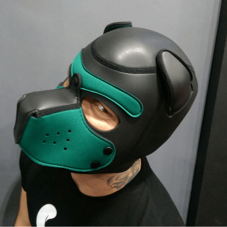 Mr S Leather NEOPRENE Puppy Hood - Black & Hunter Green