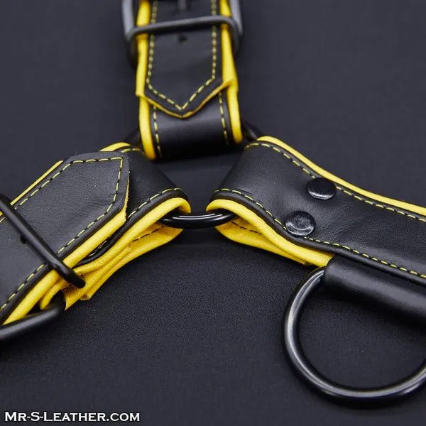 Mr.S Leather Hardline Bulldog Harness | Black/Yellow