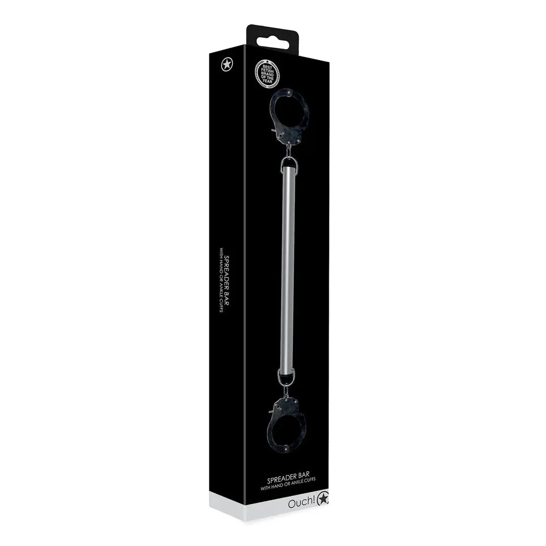 OUCH Spreader Bar with Hand or Ankle Cuffs - Silver
