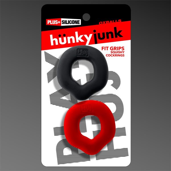 Oxballs FIT GRIPS 2-pack ergo-fit cockrings BLACK/RED