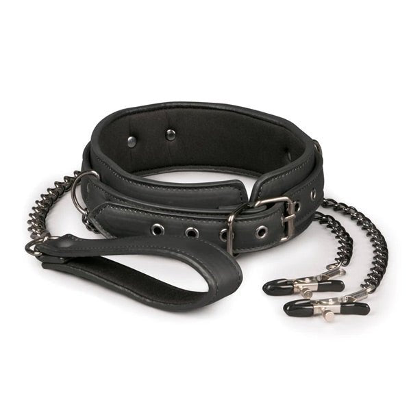 Easytoys Fetish Collection - Leather Collar with Nipple Chains