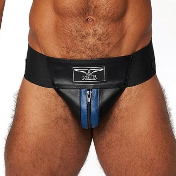 Mister B Leather Premium Jockstrap | Black/Blue