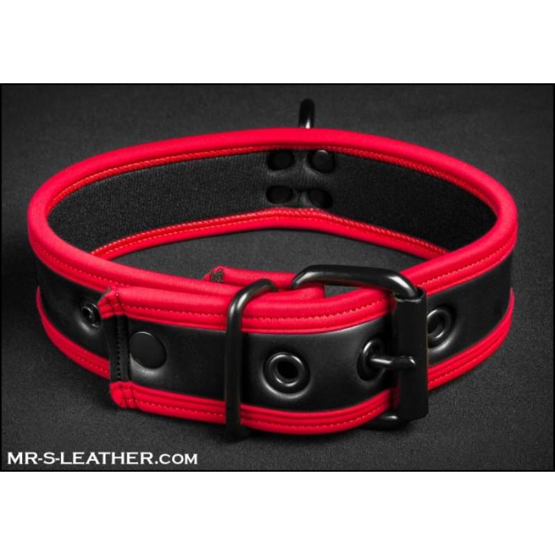 Mr S Leather NEO Puppy Collar | Black with Red Piping