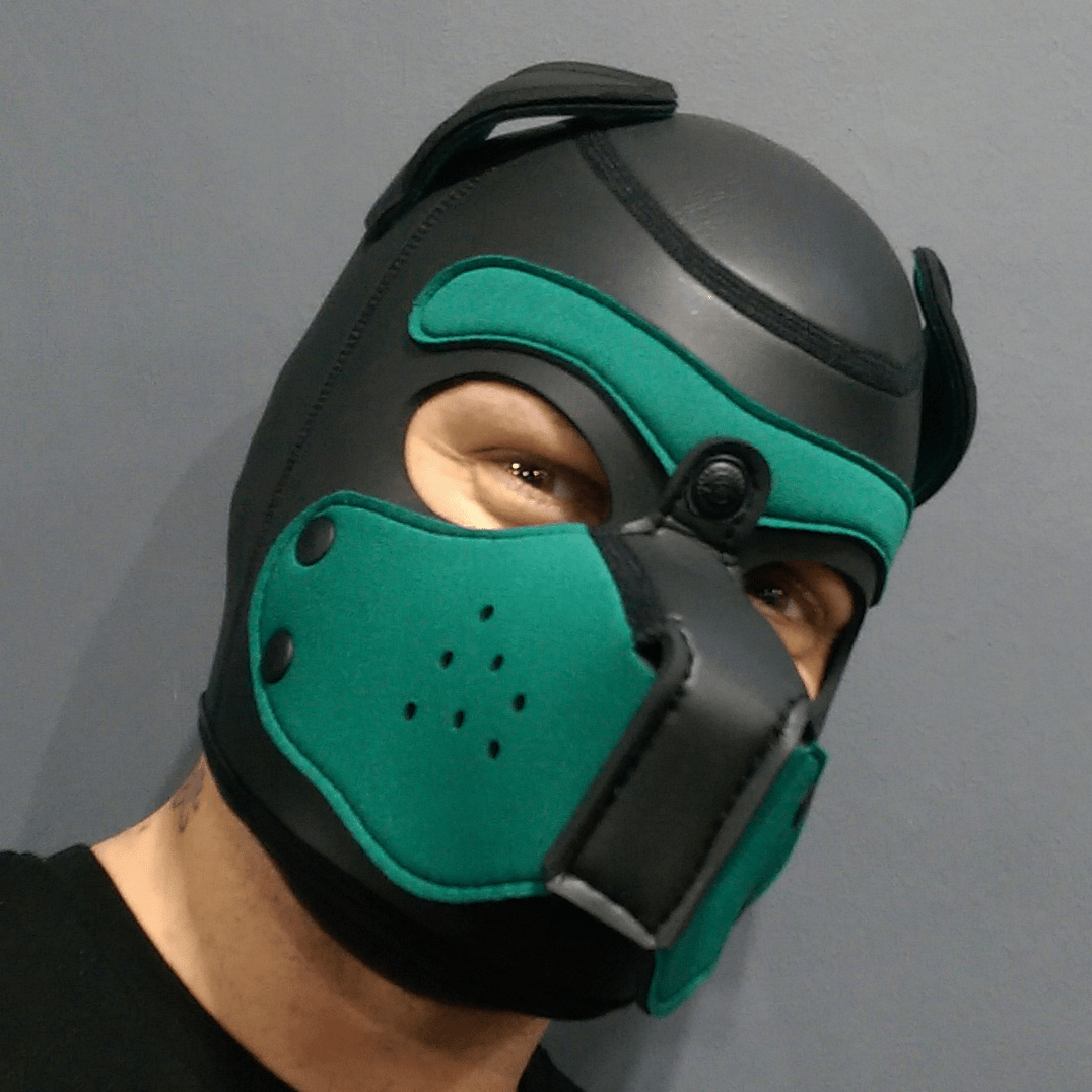 Mr S Leather NEOPRENE Puppy Hood - Black & Hunter Green