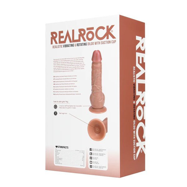 RealRock Vibrating and Rotating Straight Cock with Balls - 8" - Tan