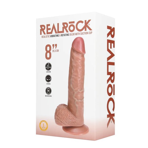 RealRock Vibrating and Rotating Straight Cock with Balls - 8" - Tan
