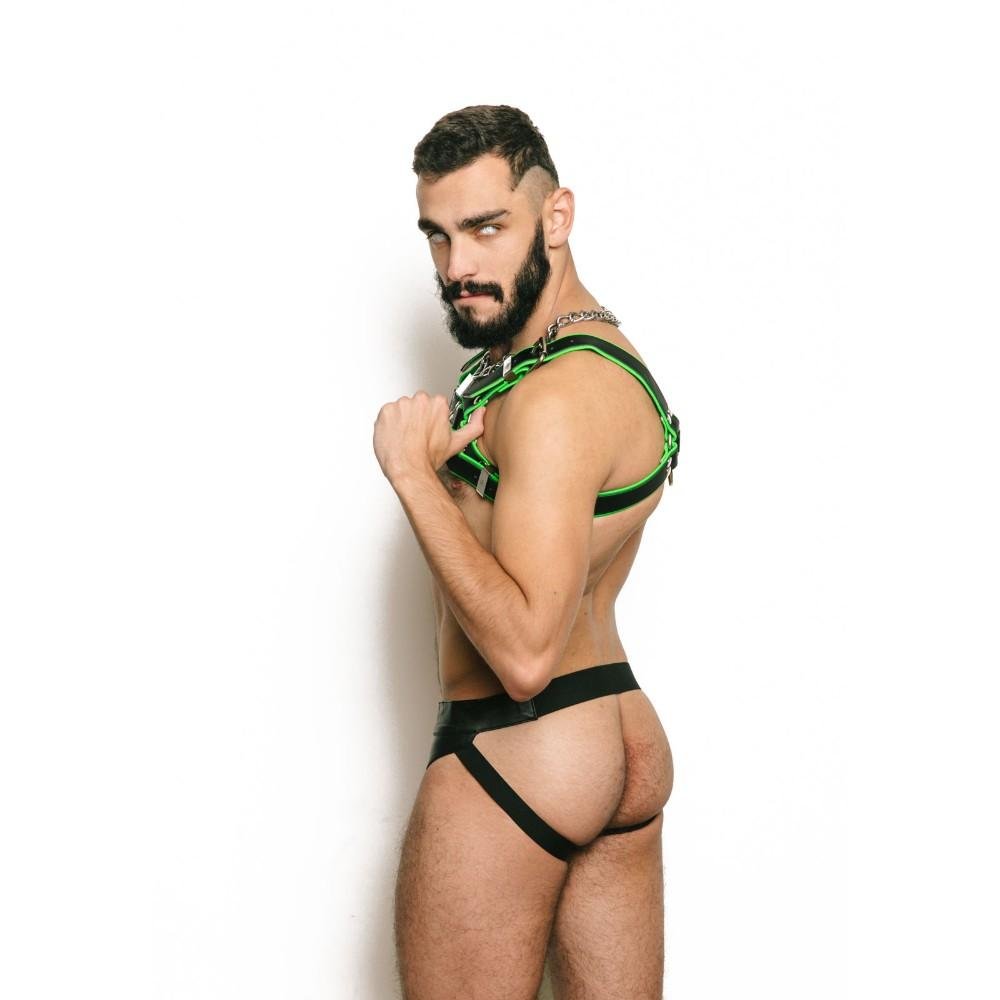Titus H-Front Leather Chest Harness with COLOURED Piping | Lime Green