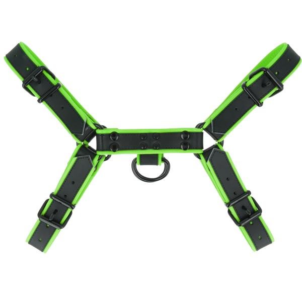 Titus H-Front Leather Chest Harness with COLOURED Piping | Lime Green