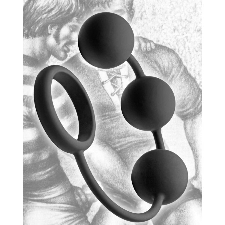 Tom of Finland Silicone Cock Ring with 3 Weighted Balls 6 Inches