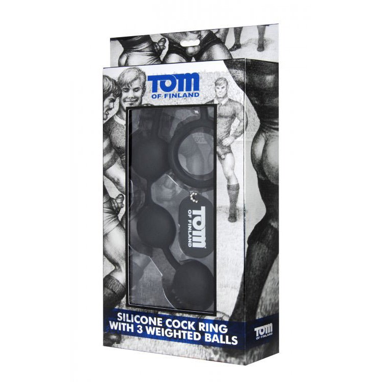 Tom of Finland Silicone Cock Ring with 3 Weighted Balls 6 Inches